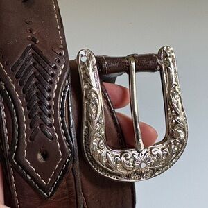 Nocona Brown Leather Lacing and Crystal Detail Size 40